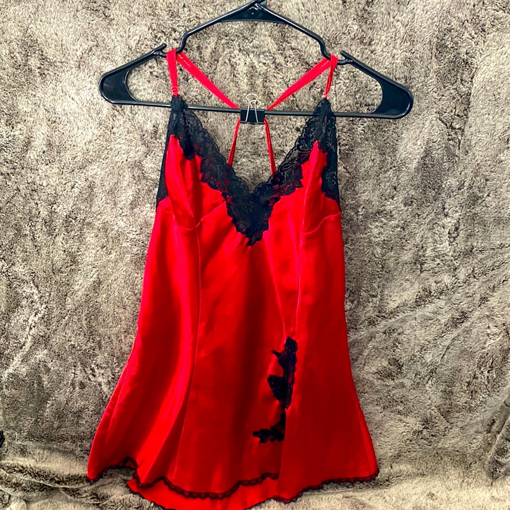 Sexy Red & Black Silk Lace Slip